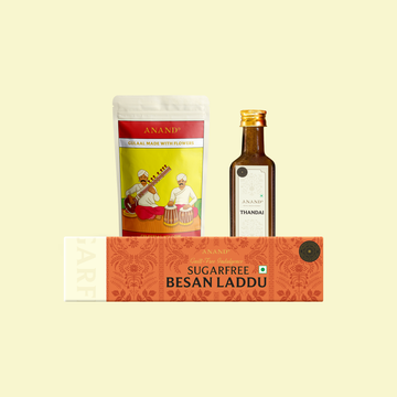 Anand Sugar free Healthy Besan Laddu 175g | Holi Organic Color & Thandai Concentrate - 100ml